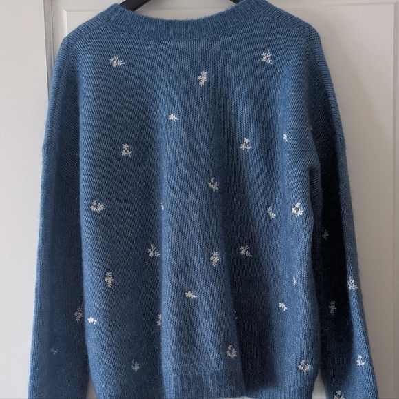 Sezane Blue Sweater with White Floral Embroidery Size S - Picture 3 of 5